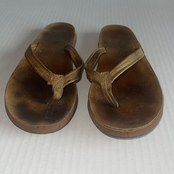 Rainbow Narrow Strap Leather Flip Flop Sandals - Picture 4 of 10